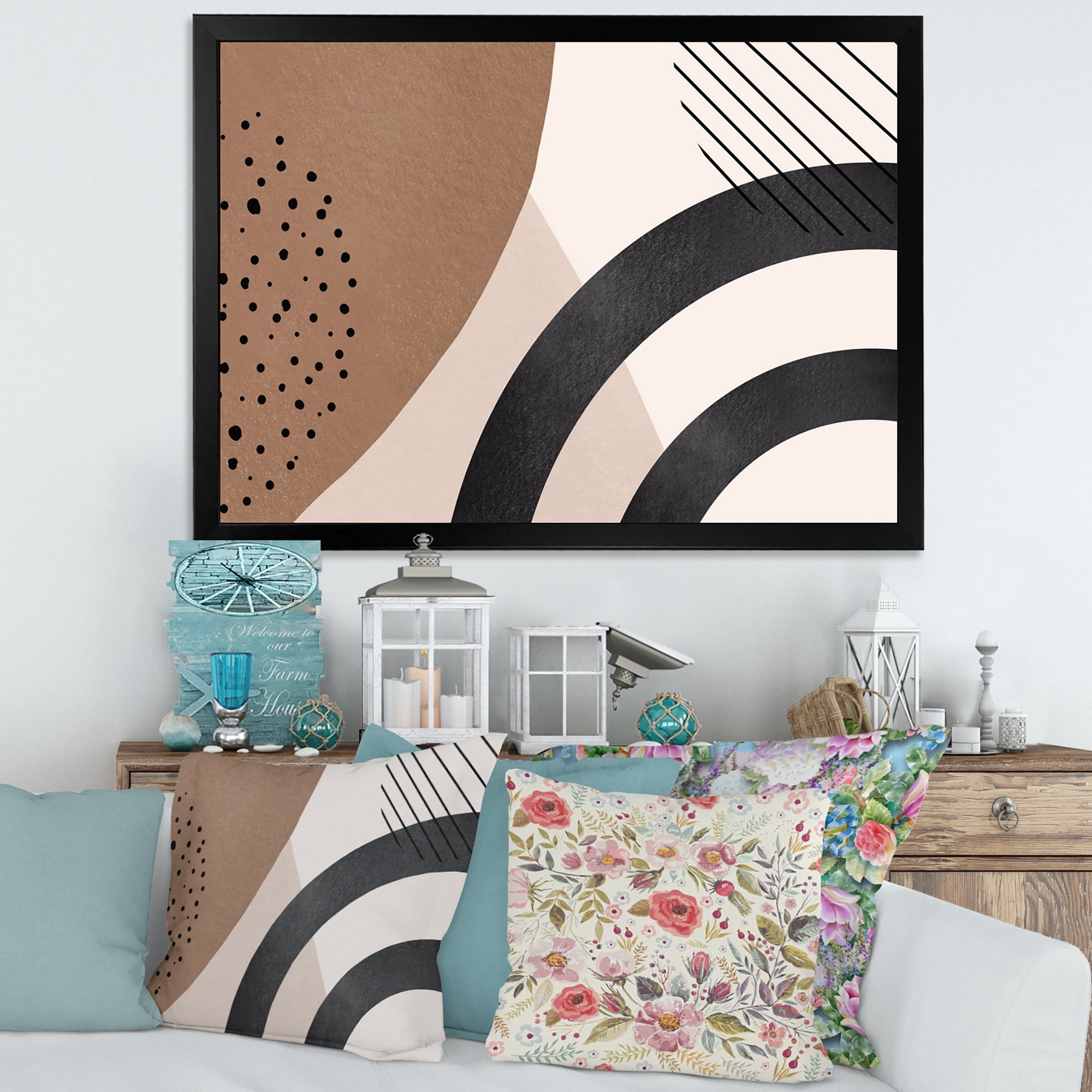 Designart 'Abstract Ivory Shapes and Shapes in Terracotta III' Modern Framed Art Print