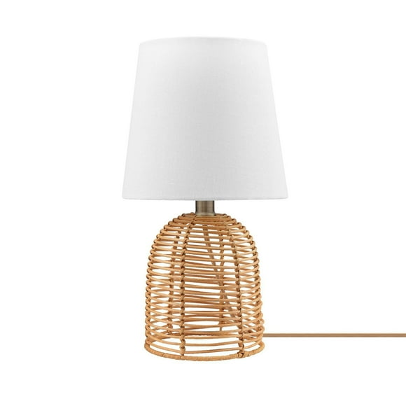 14" Rattan Base Table Lamp with White Linen Shade