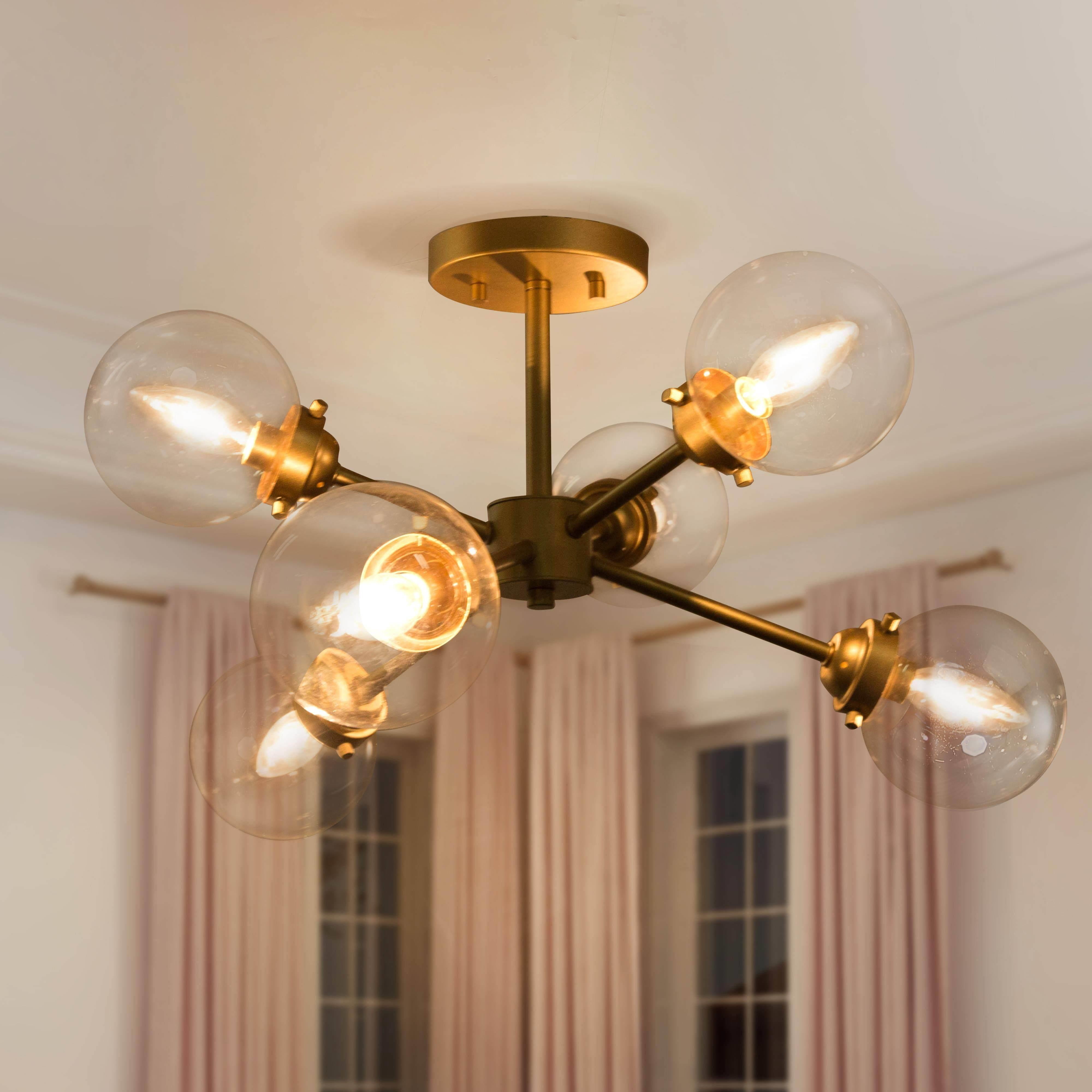 LNC 6-Light Matte Gold and Clear Glass Flush Mount, Bubble Modern Farmhouse Style