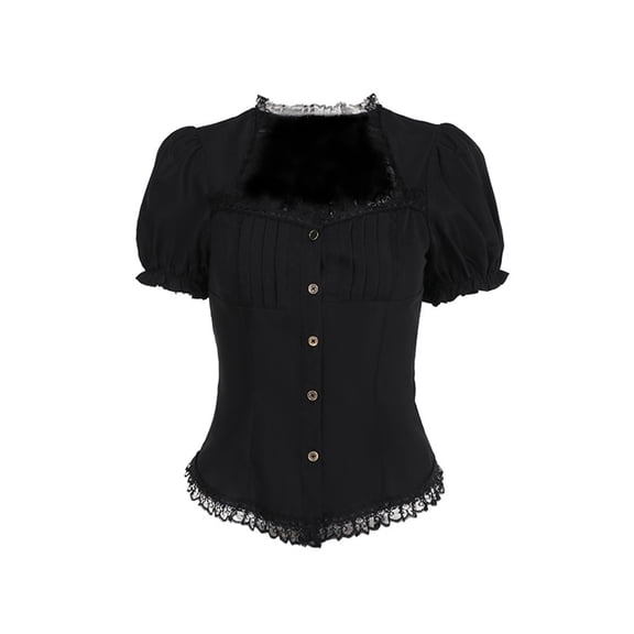 LIIPEE Womens Halloween Gothic Dark Elegant Short Sleeve Lace Square Neck Blouse,XS-L