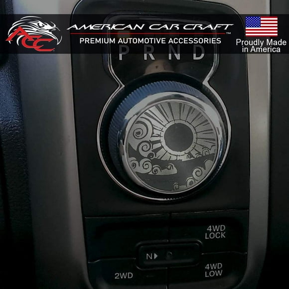 American Car Craft Dial Shifter Trim Plates Brushed Stainless, Choose Your Style | for Chrysler 300/200/Pacifica, Voyager, Dodge Ram 1500, RAM 2500, Durango (Rising Sun Etched)