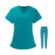 thumbnail image 2 of Uniforme Set Pantalones Cómodo Lavable a máquina Estiramiento Unisex Manga Corta Multibolsillo Traje para Centro de Belleza Mujer y Hombre Azul M Macarena Blusa y pantalones médicos, 2 of 8