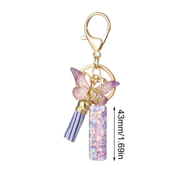 Car Key Chain with 26-Letter Resin Pendant Butterfly Design and Gradient Tassel