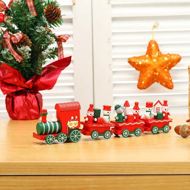 Adorno de tren de madera de Feliz Navidad, juguete de tren ensamblado a mano de 4 nudos para el hogar, regalo de Papá Noel, decoración de Año Nuevo de Navidad, 2023