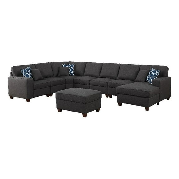Pemberly Row 8-Piece Upholstered Modern Fabric Sectional in Dark Gray