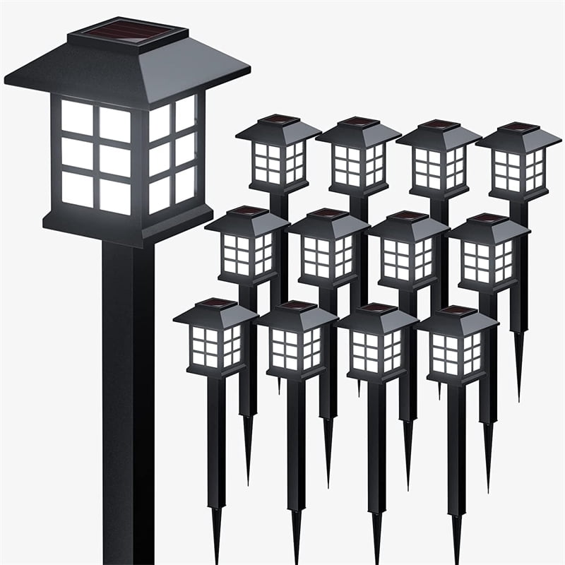 12 packs of solar walkway outdoor landscape lights, solar outdoor lights, solar walkway lights, waterproof courtyard LED courtyard, courtyard, lawn, house shape decoration in cold white