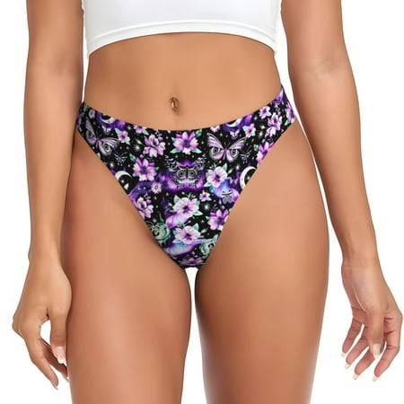 Thongs for Women - Pink purple rainbow flower butterfly No Show Seamless Womens Thongs Underwear  Stretch G String Thongs for Women  Ladies Breathable Thong Bikini Panties Briefs