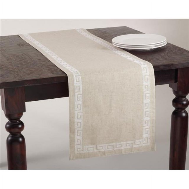 SARO 71510.W1670B 16 x 70 in. Calypso Rectangular Stitched Greek Key Design Table Runner - White