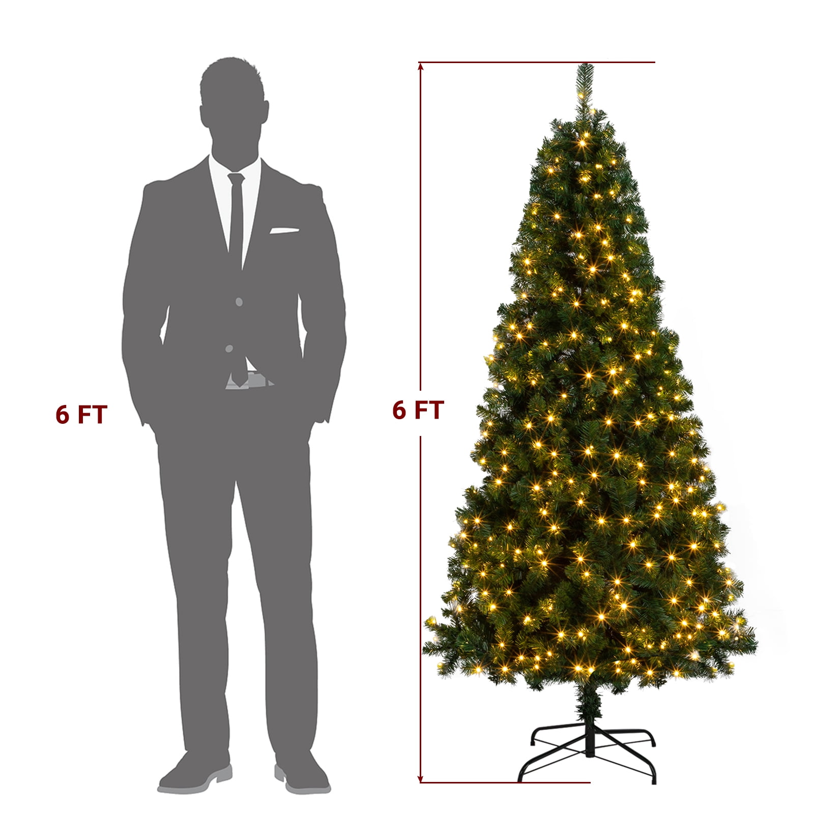 Astoutdoor 6 ft PVC Christmas Tree with 150 Warm Lights, 8 Modes, 1050 Branches, Green