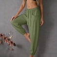 thumbnail image 6 of ClodeEU Women's Linen Blend Elastic Waist Harem Pants with Drawstring ,Solid Color Casual Summer Pant with Pockets Army Green,Women's Plus L, 6 of 9