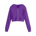 thumbnail image 2 of Pxxlle Women's Cropped Zip Up Hoodie Sweatshirts Long Sleeve Casual Loose Y2K Pullover Tops Solid Color Hooded Sweatshirt with Pockets Purple L, 2 of 5