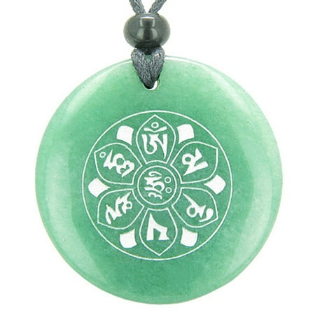 Green Rutilated Quartz Necklace - Om Mani Padme Hum Mantra Amulet Green Quartz Magic Circle Pendant Necklace