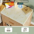 thumbnail image 5 of Fluted Nightstand with 2 Drawers, 24'' Night Stand with Wireless Charging Station, Mid Century Modern Side Table with Faux Marble Top, Large Wooden Bedside End Table for Bedroom, Oak, 5 of 9