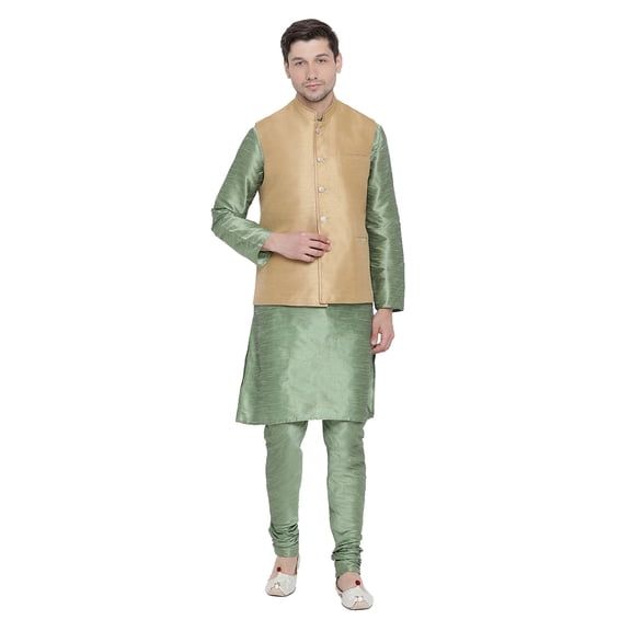 ELINA FASHION Men's Indian Silk Blend Kurta Pajama And Nehru Jacket (Waistcoat) Traditional Wedding Party Festivals Dress Set