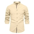 thumbnail image 3 of YLSDY Fashion Mens Long Sleeve Cotton Linen T-Shirt Button Down Band Collar Beach Tops Casual Button Up Summer Oxford Dress Shirt Beige S, 3 of 3