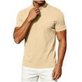 thumbnail image 3 of TKKCS Mens Mock Neck Short Sleeve T-Shirt- Lightweight Summer Casual Stretch Daily Wear Slim Fit Basic Tee Khaki Size L, 3 of 7