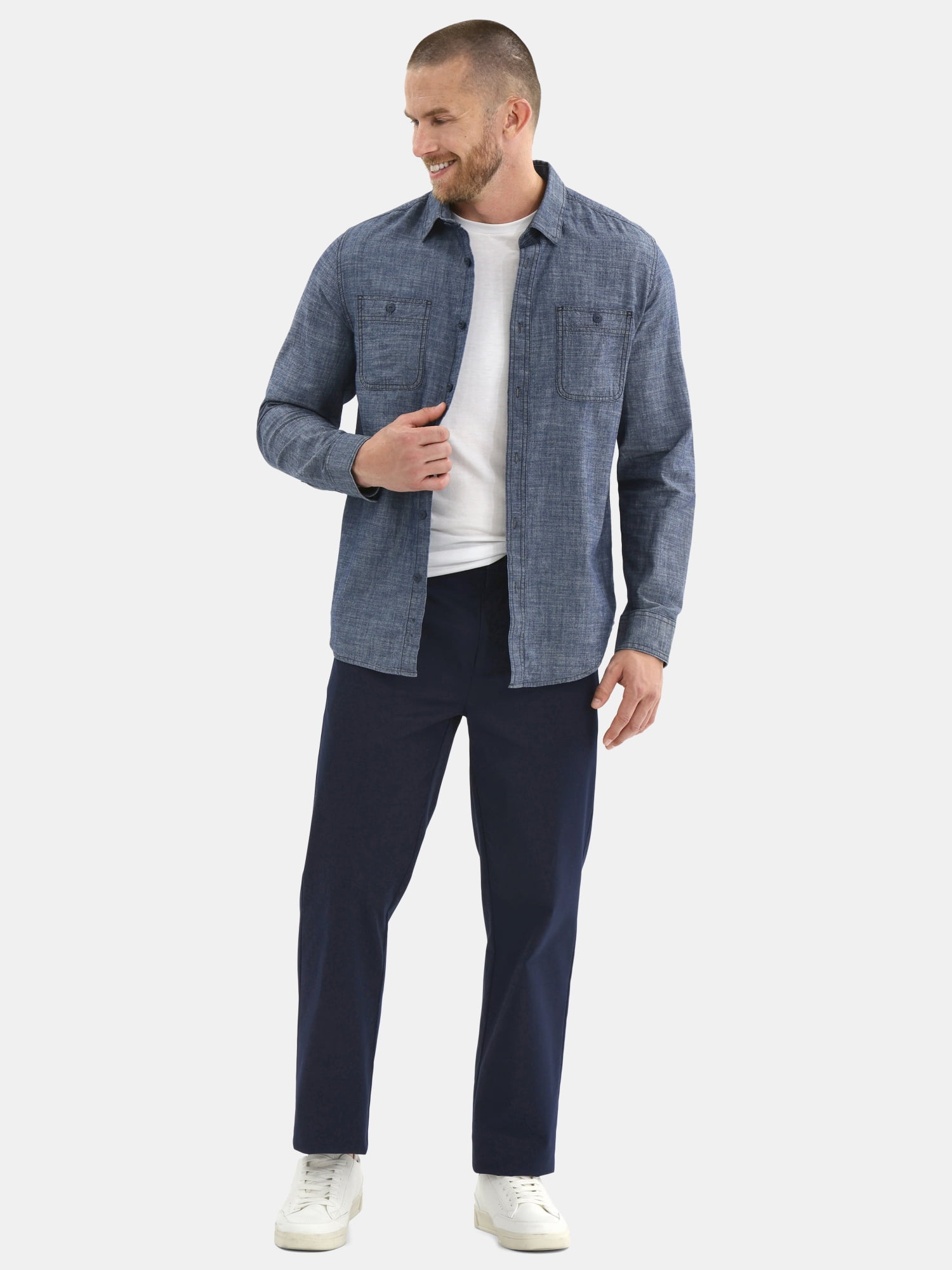 George Men's Chambray Button Shirt with Long Sleeves, Sizes S-3XL