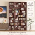 thumbnail image 6 of LELELINKY Triple Row 11-tier Bookshelf, 68 in Tall Bookshelf with 33 Open Display Shelves, Extra Large Bookcase for Office Living Room, Walnut, 6 of 11