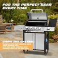 thumbnail image 2 of Haverchair 4-Burner Gas BBQ Grill, Silver Stainless Steel Barbecue Gas Grill with Side Burner and Bottle Opener for Outdoor Patio Garden Picnic Backyard Cooking, 50,000BTU, Silver, 2 of 7