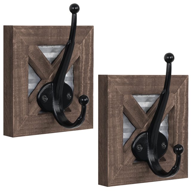 Autumn Alley Farmhouse Ganchos de baño para toallas, ganchos para abrigos y batas, ganchos para toallas para baño, ganchos de pared rústicos para decoración de madera, paquete de 2
