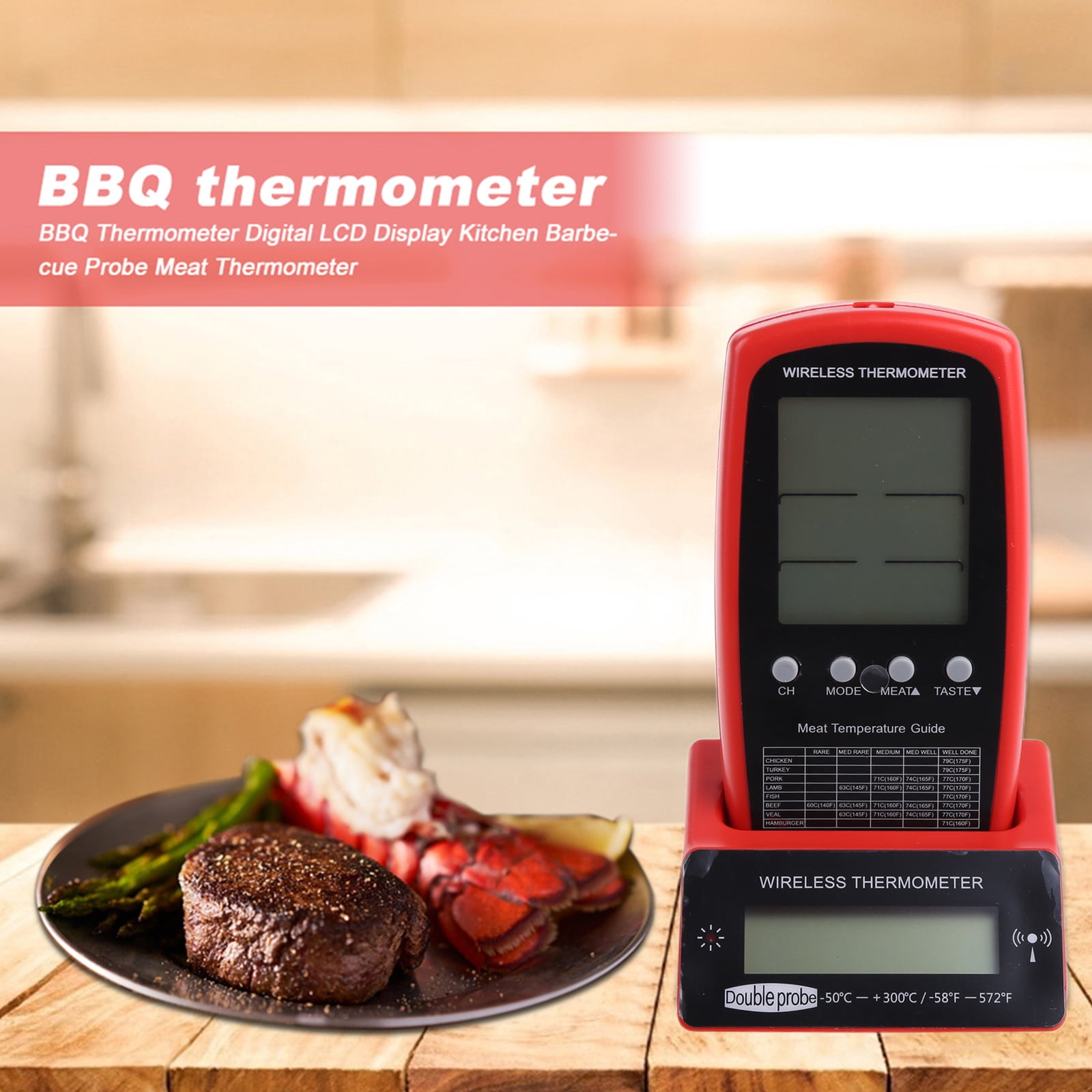 MOMOJIA Wireless Meat Thermometer Convenient Digital BBQ Thermometer Kitchen Thermometer