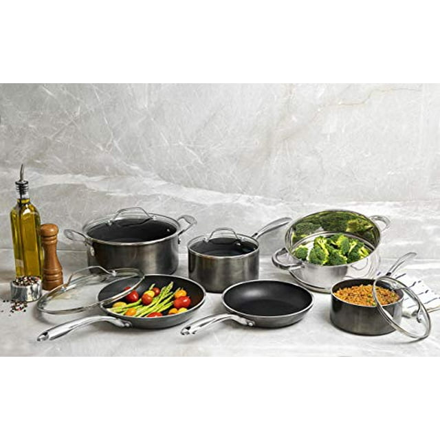 GOTHAM STEEL Platinum Cast 10 Piece Pots and Pans Kitchen Cookware Set with Ultra Nonstick Diamond Surface, Oven & Dishwasher Safe, 100% PFOA Free