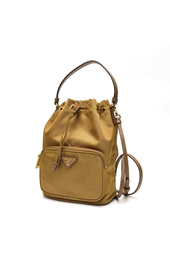 Pre-Owned Prada Duet Nylon Shoulder Bag Bucket 1BH038 Beige