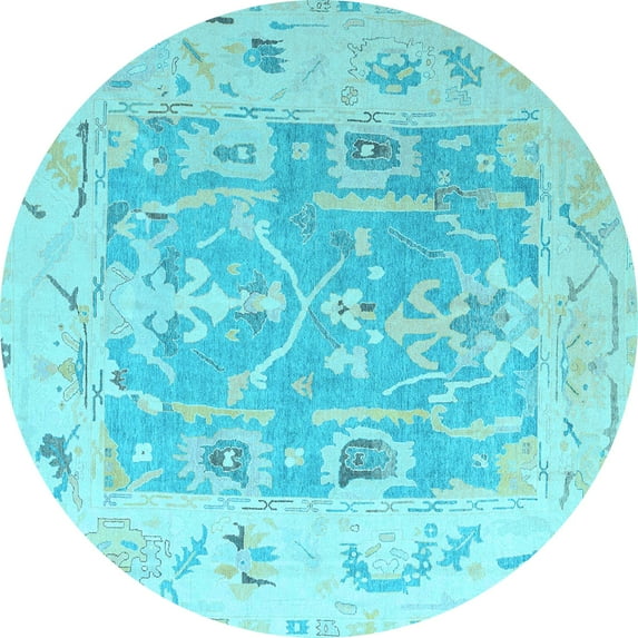 Ahgly Company Indoor Round Oriental Light Blue Traditional Area Rugs, 5' Round