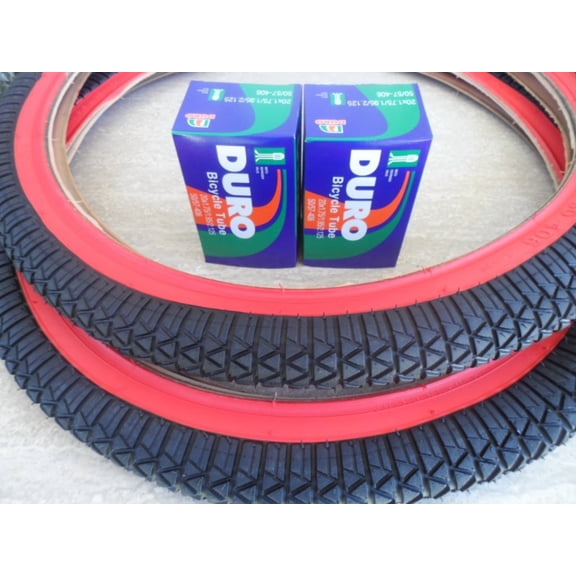 20 x 1.95 BMX Bike Tires for Street Road Slick Includes Tubes NEW Red Wall 20"