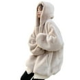 thumbnail image 1 of WEIYLL Fleece Jacket Women Loose Plush Imitating Rabbit Grass Mid-Length Thick Hooded White Going Out Fall Tops Size XL, 1 of 9