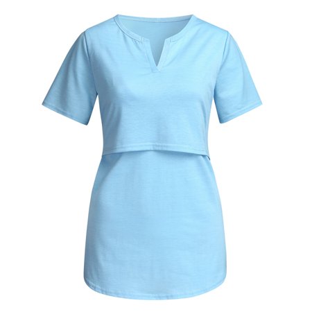 

asdoklhq Maternity Clothes for Women Women Maternity Short Sleeve V-neck Nursing Tops T-shirt For Breastfeeding