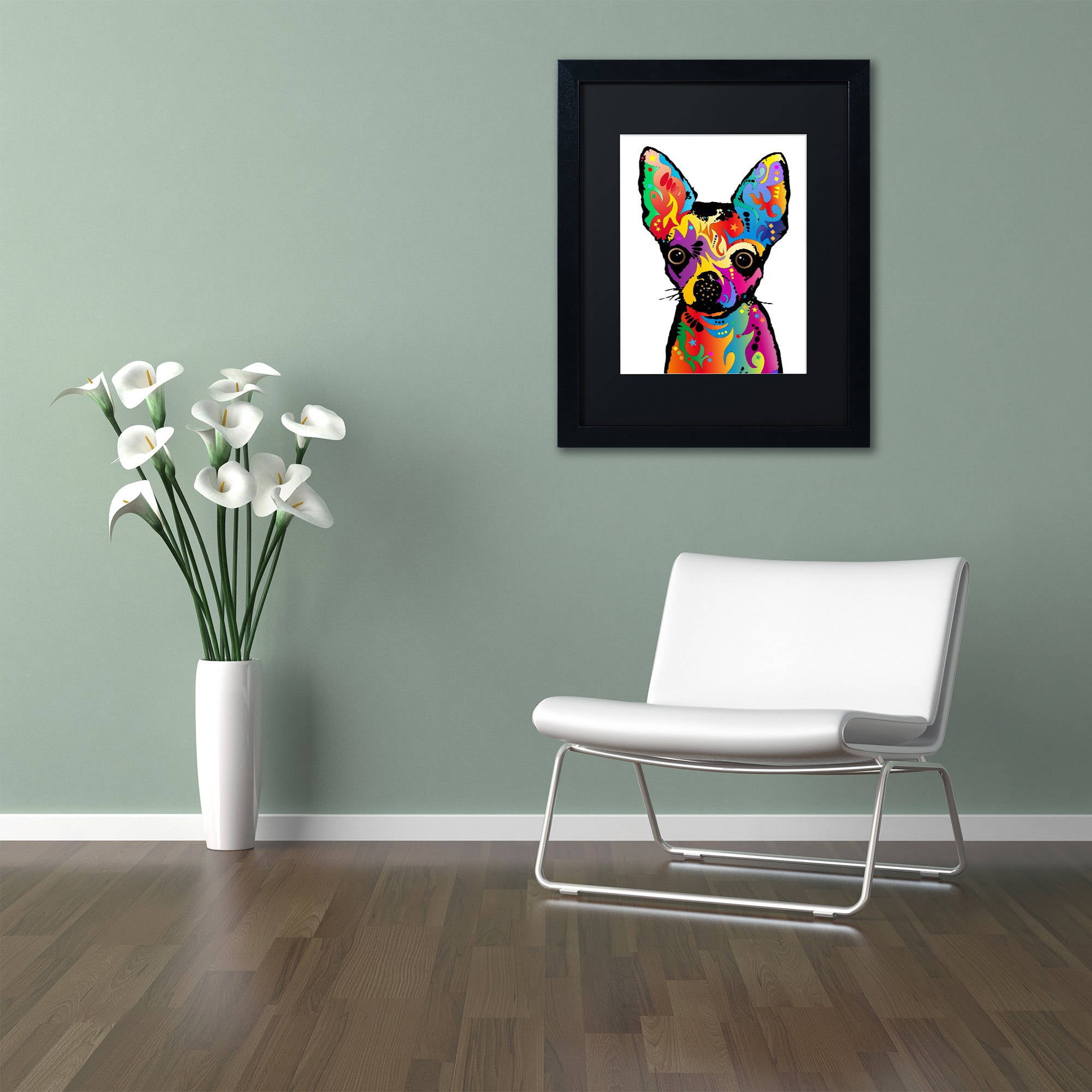 Trademark Fine Art "Chihuahua Dog White" Canvas Art by Michael Tompsett, Black Matte, Black Frame