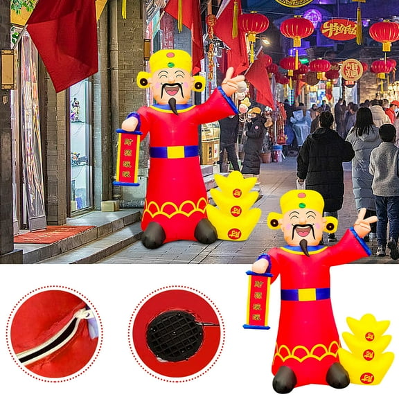 Gmogad 8FT Chinese New Year Inflatable Wealth Decoration Outdoor Yard Decor with LED Lights Spring Festival Lucky Money Symbol for Garden Patio Party Celebration