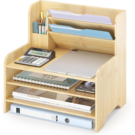 6-Tier Desk File Organizer with Pen Holder for Home Office Supplies