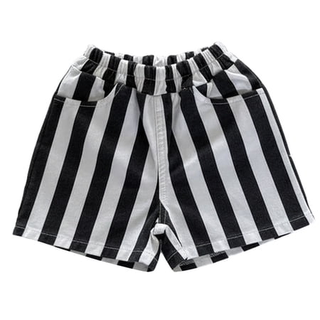 QUOTAY Boys Shorts Summer Lightweight Casual Striped Toddler Baby Pants for 0-6 Years Outdoor Play Black 73