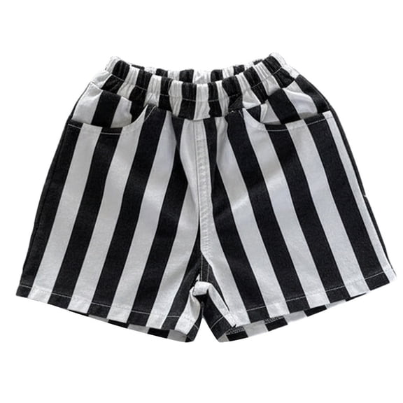 Kids Boys Striped Print Shorts Knee Length Summer Casual Lightweight Thin Fabric Stylish Bottoms for Outdoor Play Activities Black 2 Years-3 Years