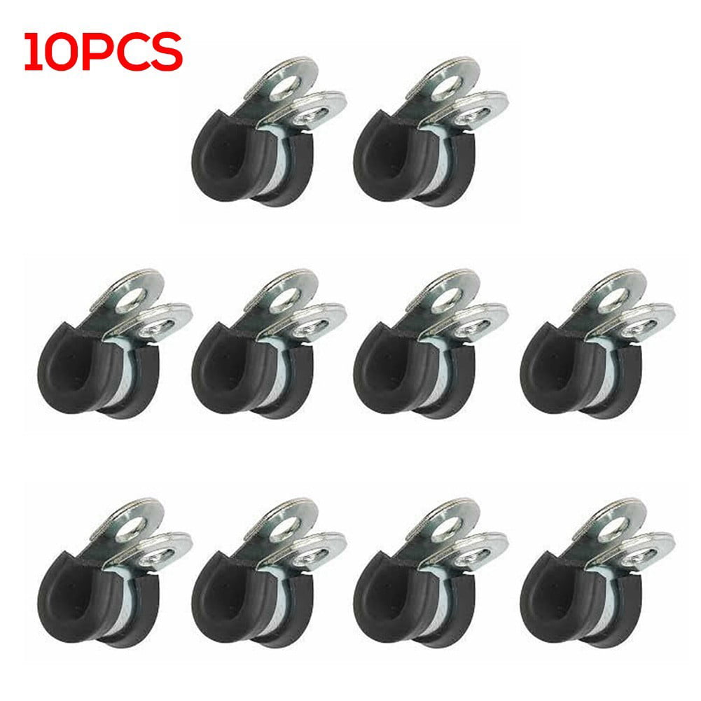 5x Marine Grade Stainless Steel Rubber-Lined P-Clip 10mm Hose Pipe Clamp M6 Hole 