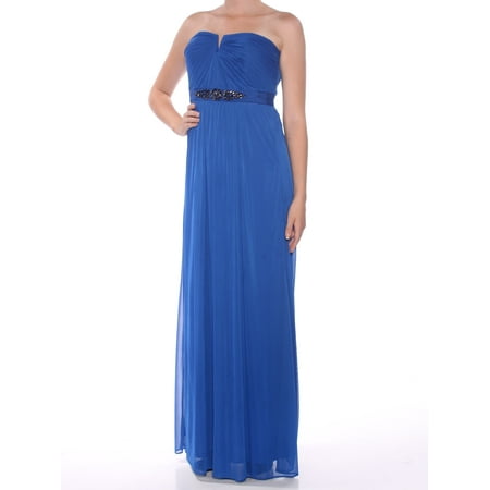 ADRIANNA PAPELL Womens Blue Beaded Strapless Full-Length Fit + Flare Formal Dress Size: 8
