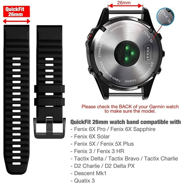 Pour Garmin Fenix 6X Pro 26 mm Bracelet de montre en silicone avec trou de  boucle