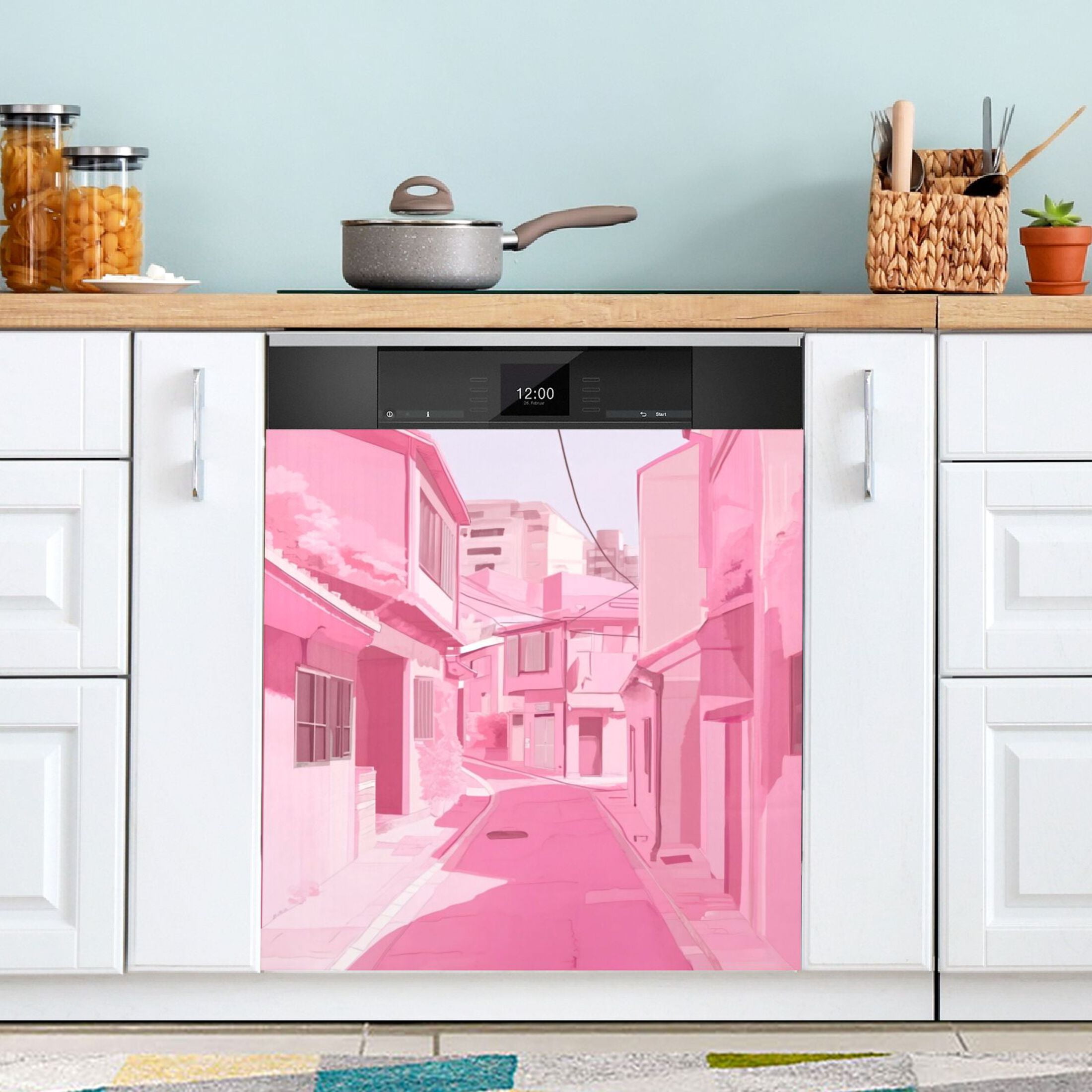 Dishwasher Magnetic Sticker 23x26 Inch Refrigerator Magnetic Sticker Washing Machine Magnetic Sticker Kitchen Panel Magnetic Sticker Home Decor Pink Cartoon House