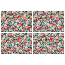Pioneer Flower Floral Print Pattern Summer Placemats Table Placemats Set Of 4-Linen Kitchen Washable Placemats Table Mats 12x18 Inch Non-Slip Heat Resistant