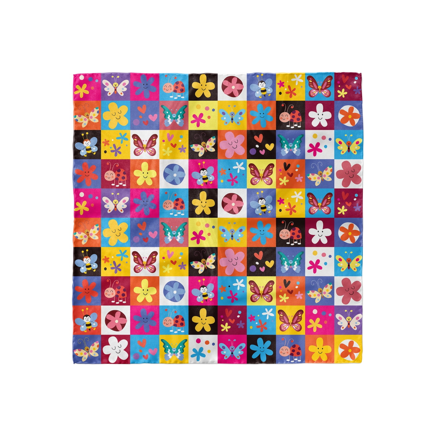 Satin Square Silk Feeli seamless pattern flowers exotic leaves hand Fashion Pattern silk scarf for Women/Mens Necktie Bandanas