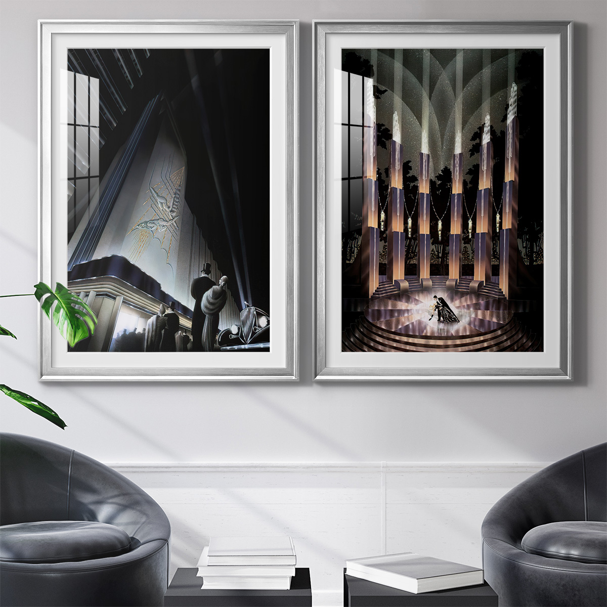 Wexford Home Nocturne Premium Framed Print, 26.5" x 36.5" - Ready to Hang, Silver (Set of 2)
