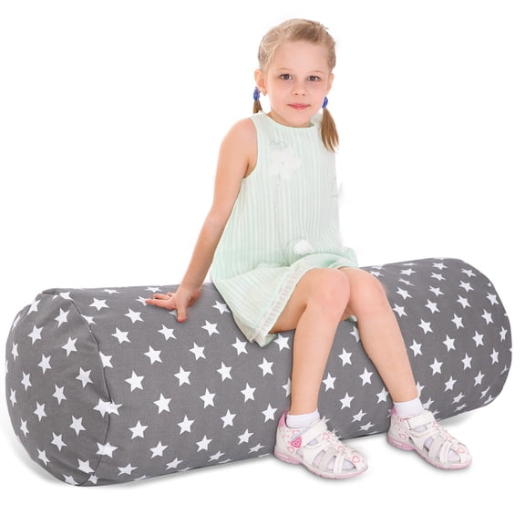 Stuffed Animal Storage Bean Bag Chair Cover (No Filler), Cylinder Plush Toy Storage Stuff and Sit Seat for Kids Boys and Girls, Canvas Large Soft Sit & Play Sofa with YKK Zipper