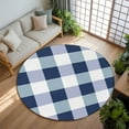 thumbnail image 3 of Navy Blue White Buffalo Check 8ft Round Rug, Farmhouse Plaid Modern Geometric Non-Skid Rubber Backing Large Area Rugs - Living Room Bedroom Home Office, Indoor Floor Mat Carpets Washable Rug, 3 of 9