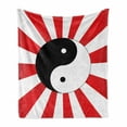 thumbnail image 1 of Ying Yang Soft Flannel Fleece Throw Blanket, Traditional Themed Ying Yang on Chinese Rising Sun Burst Pattern Print, Cozy Plush for Indoor and Outdoor Use, 70" x 90", Black White Red, by Ambesonne, 1 of 6
