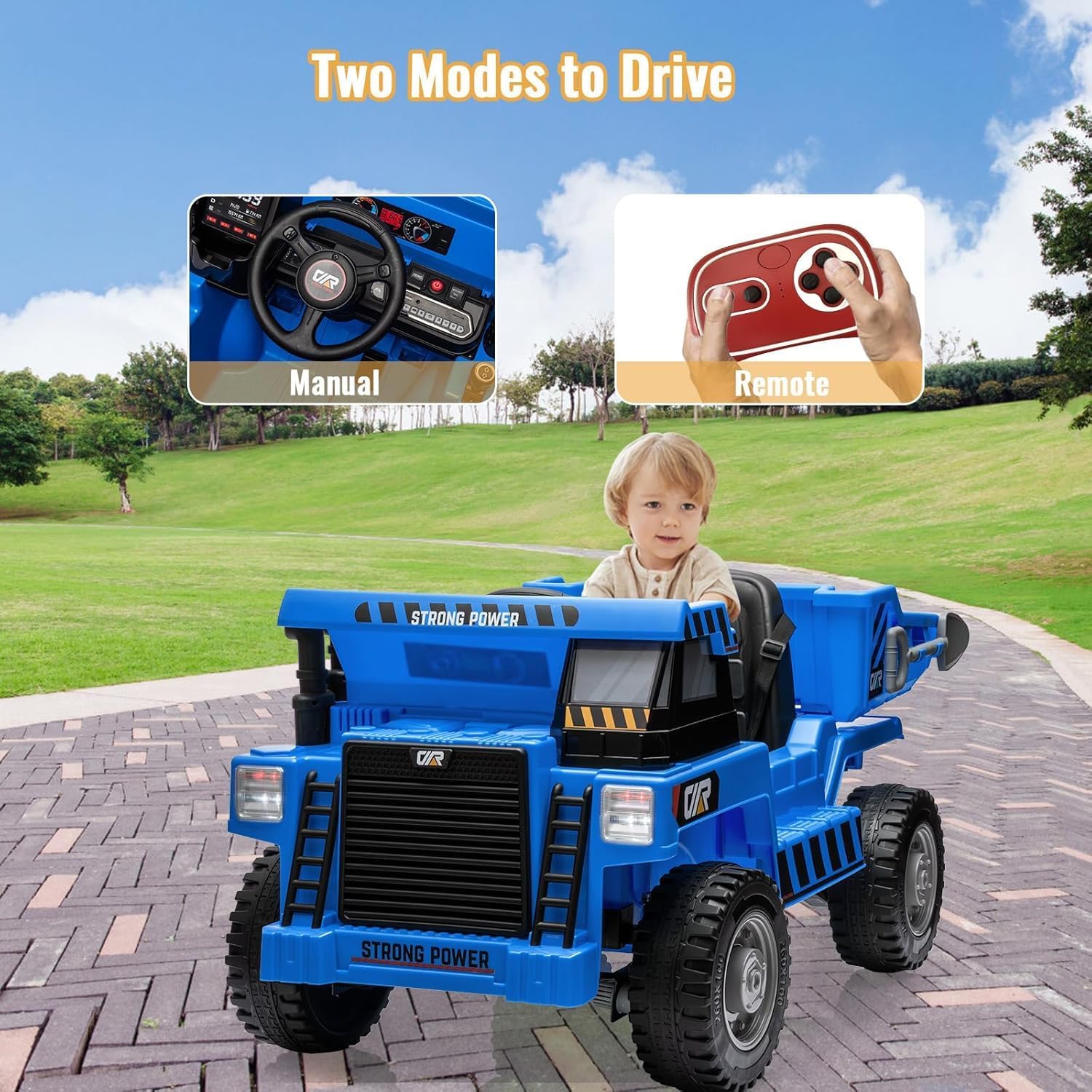 M optimized 12V Kids Electric Ride On Dump Truck Ride On Car Construction Vehicles with Remote Control, Electric Dump Bed and Extra Shovel, Music Player, for 3-8 Year Old Kids