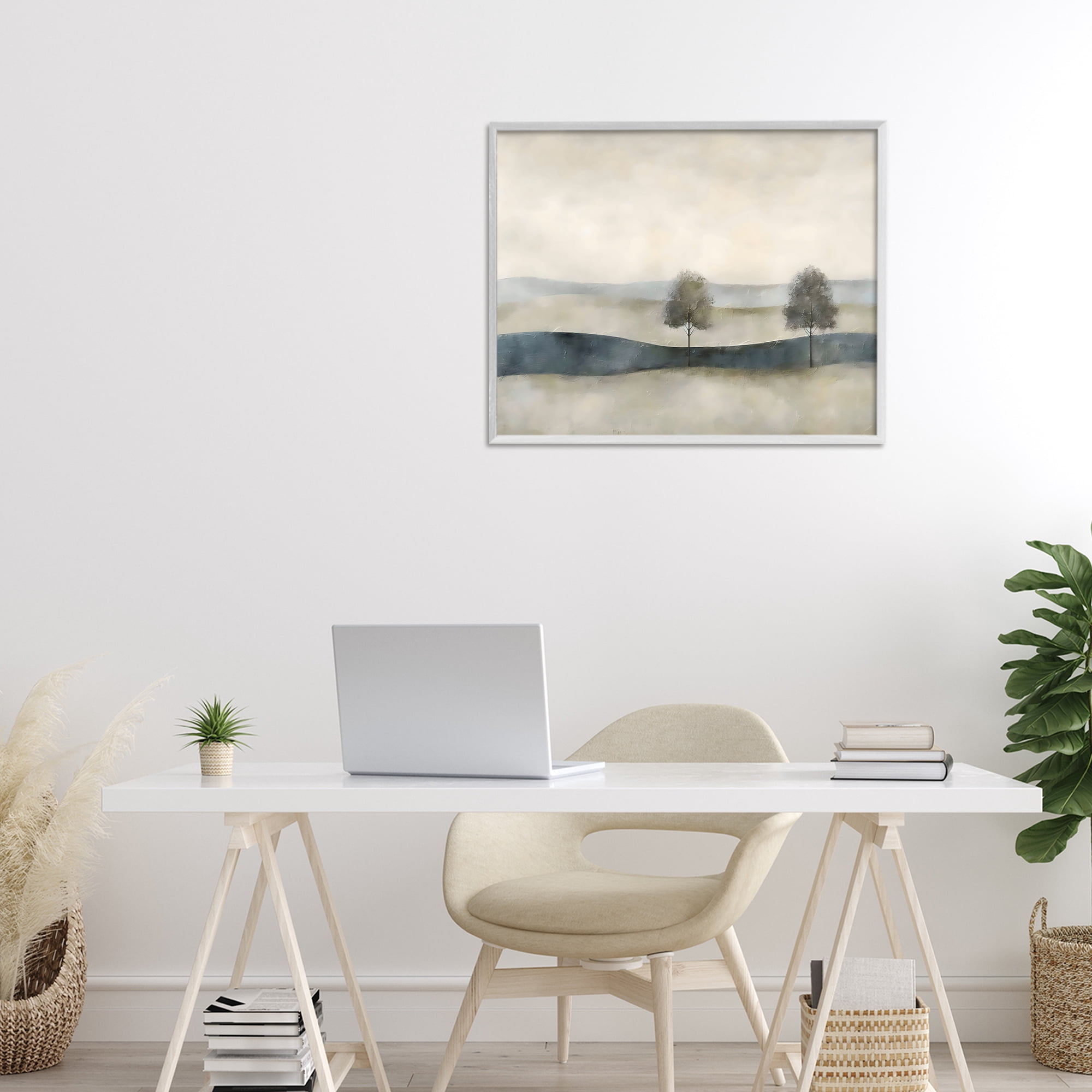 Stupell Industries Muted Horizon with Trees White Framed Giclee Art, design by Riley B