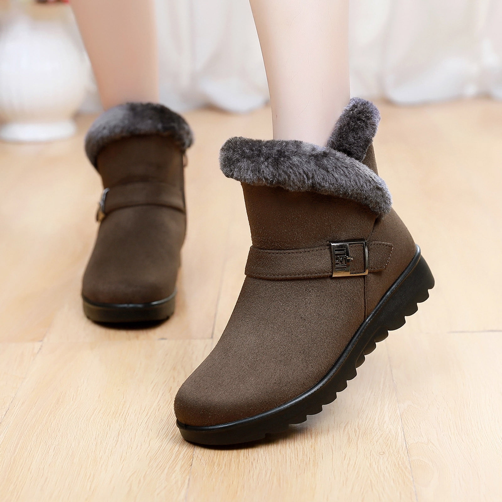 VERUGU Women's Hiking Boot, Snow Boots Winter Flat Shoes Slip On Ankle Booties Anti-Slip Water Resistant Fully Fur Lined Outdoor Sneakers Warm Cotton Shoes