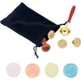 thumbnail image 4 of Wax Seal Stamp Heads Set 4pcs Vintage Sealing Wax Stamps with 1 Wood Handles 1 Wax Spoon 1 Velvet Pouches 25mm Removable Brass Head Sealing Stamp for Wedding Invitation(Whale Shark Octopus) DIY, 4 of 7